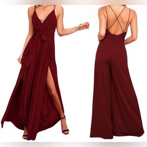 Lulu's Deep Red Strappy Flowy Jumpsuit